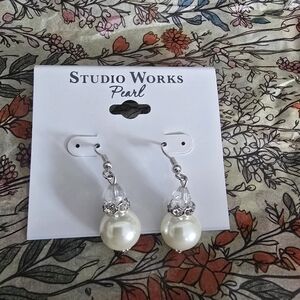 Studio Works Pearl Drop Earrings - Silver and White